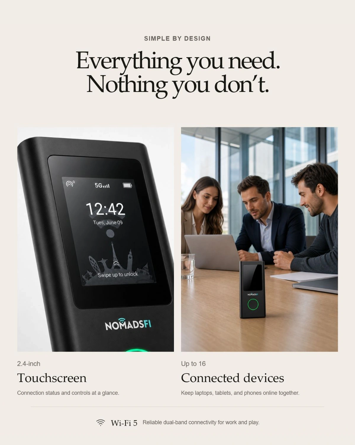 PocketFi 5G touchscreen and connected devices