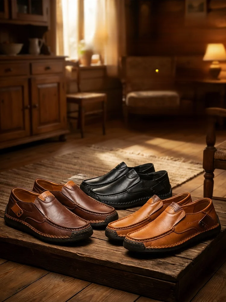 Męskie wsuwane ręcznie robione skórzane buty