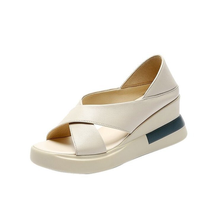 Skórzane sandały na koturnie