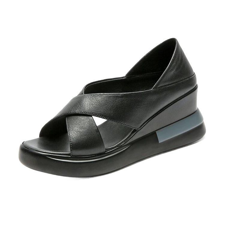 Skórzane sandały na koturnie