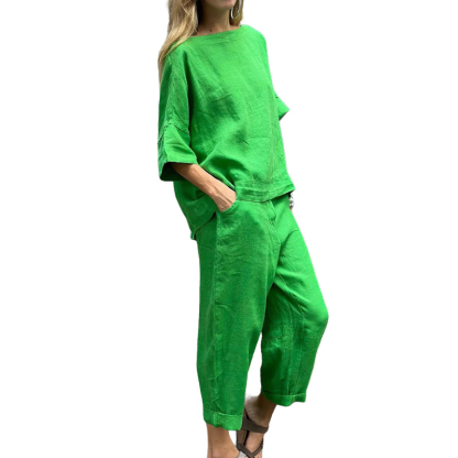 Cotton and linen casual shirt and pants suit