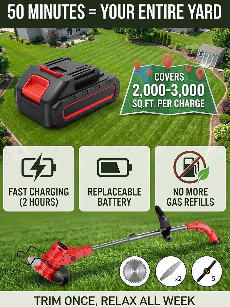 ⚡ German Engineered 1800W Cordless Mower – 9000 RPM Brushless Motor, 50 Min Long Run Time & Durable Alloy Blade, Save 50% Today + 30-Day Money-Back Guarantee