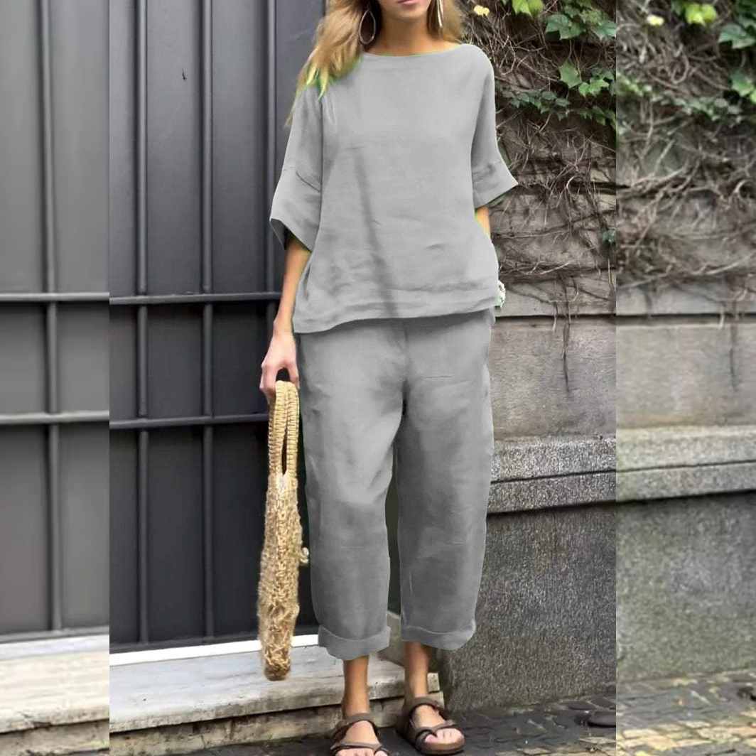 Cotton and linen casual shirt and pants suit