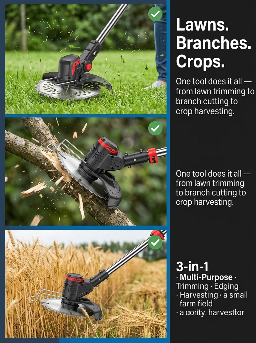 ⚡ German Engineered 1800W Cordless Mower – 9000 RPM Brushless Motor, 50 Min Long Run Time & Durable Alloy Blade, Save 50% Today + 30-Day Money-Back Guarantee