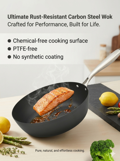 🍳 Trusted by Chefs Worldwide: Ultimate Rust-Resistant Carbon Steel Wok (100% PFOA-Free, Built to Last 30 Years)