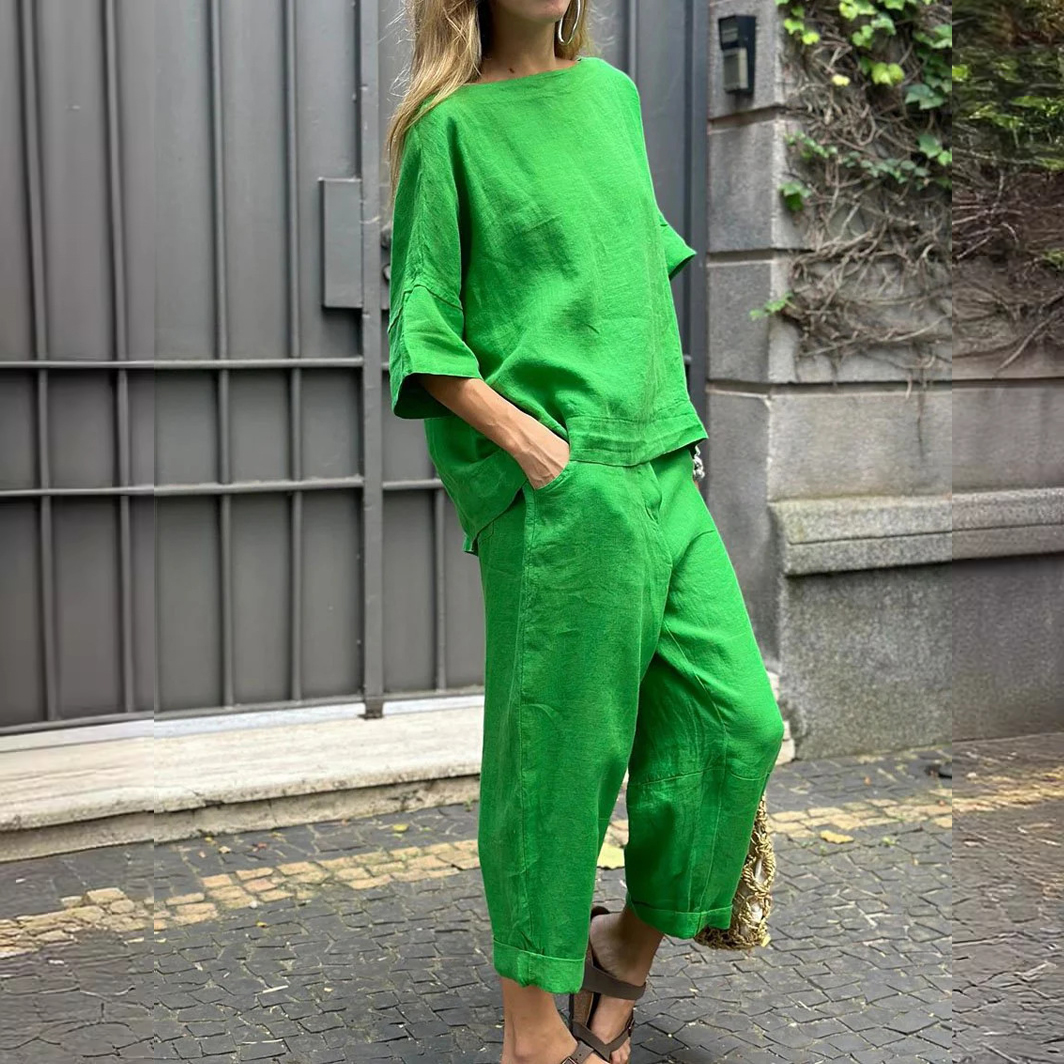 Cotton and linen casual shirt and pants suit