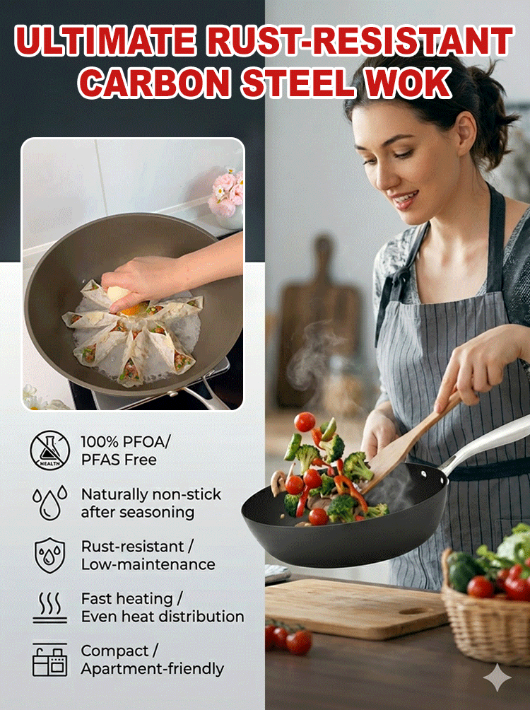 🍳 Trusted by Chefs Worldwide: Ultimate Rust-Resistant Carbon Steel Wok (100% PFOA-Free, Built to Last 30 Years)