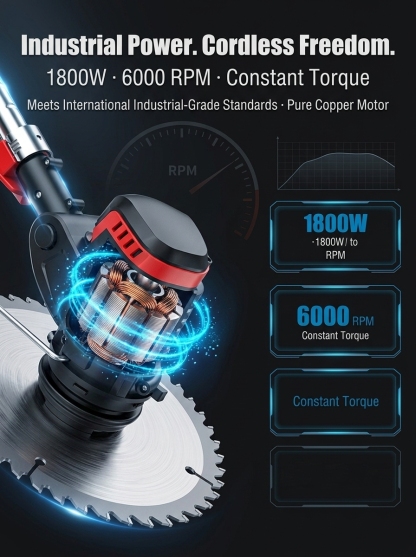 ⚡ German Engineered 1800W Cordless Mower – 9000 RPM Brushless Motor, 50 Min Long Run Time & Durable Alloy Blade, Save 50% Today + 30-Day Money-Back Guarantee