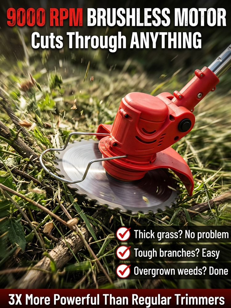 ⚡ German Engineered 1800W Cordless Mower – 9000 RPM Brushless Motor, 50 Min Long Run Time & Durable Alloy Blade, Save 50% Today + 30-Day Money-Back Guarantee