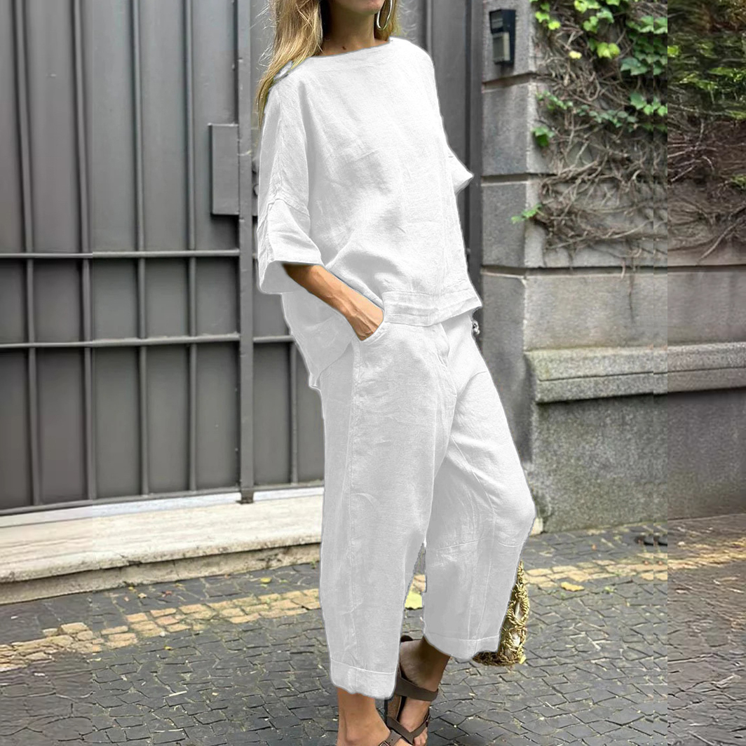 Cotton and linen casual shirt and pants suit