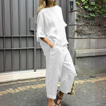 Cotton and linen casual shirt and pants suit