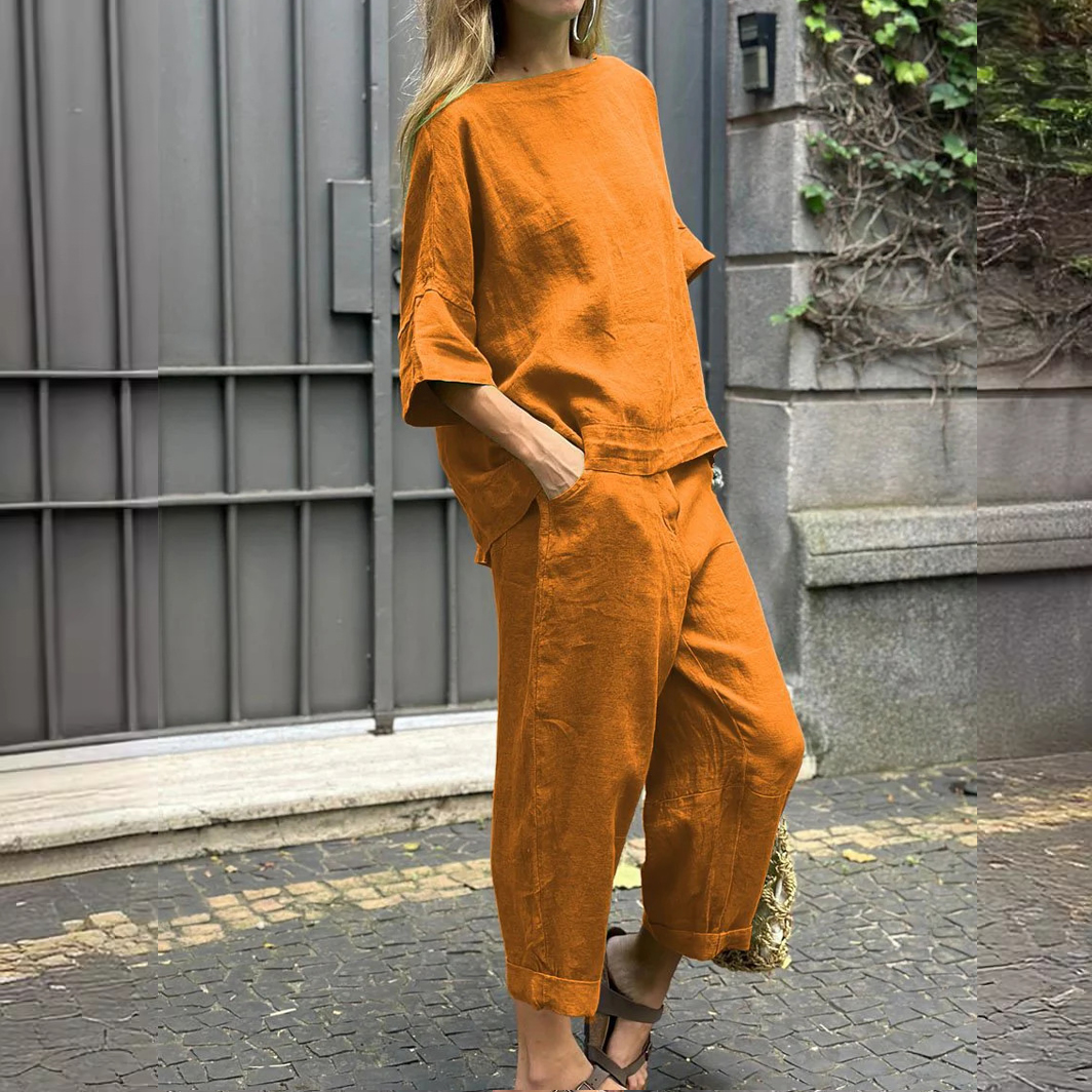 Cotton and linen casual shirt and pants suit