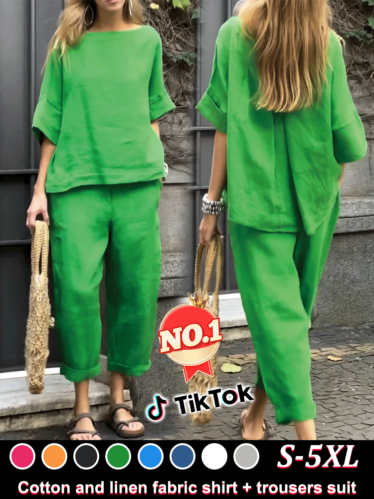 Cotton and linen casual shirt and pants suit