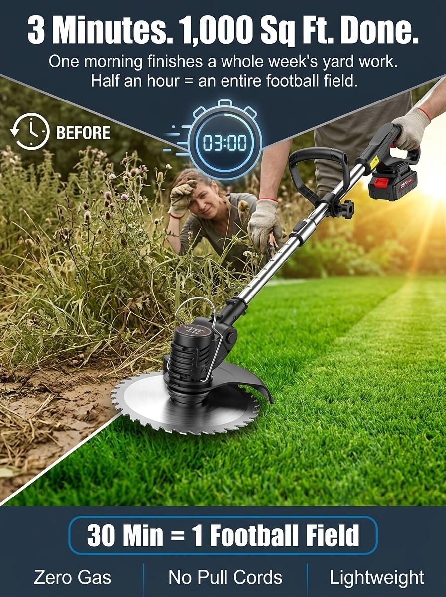 ⚡ German Engineered 1800W Cordless Mower – 9000 RPM Brushless Motor, 50 Min Long Run Time & Durable Alloy Blade, Save 50% Today + 30-Day Money-Back Guarantee