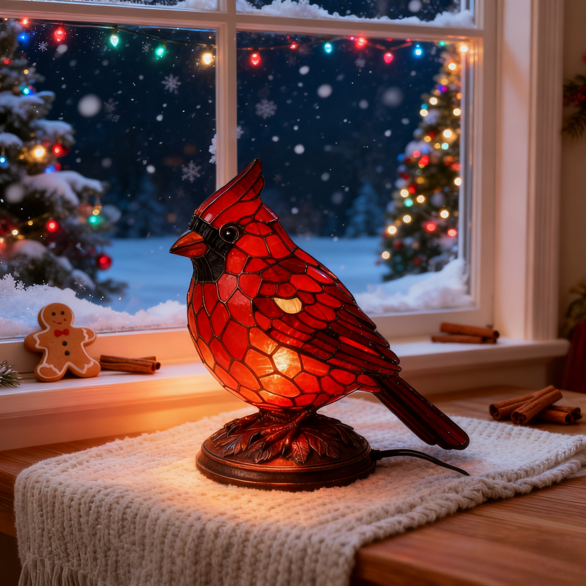 🎄✨Red Cardinal Resin Lamp - Powered Christmas Decor