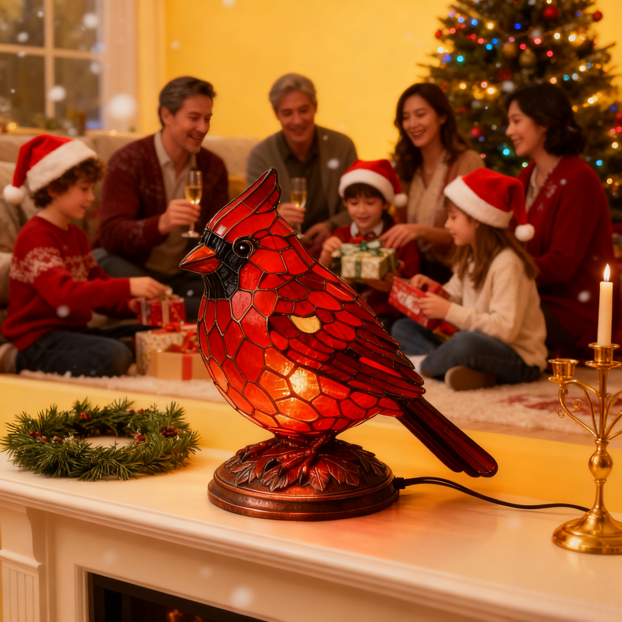 🎄✨Red Cardinal Resin Lamp - Powered Christmas Decor