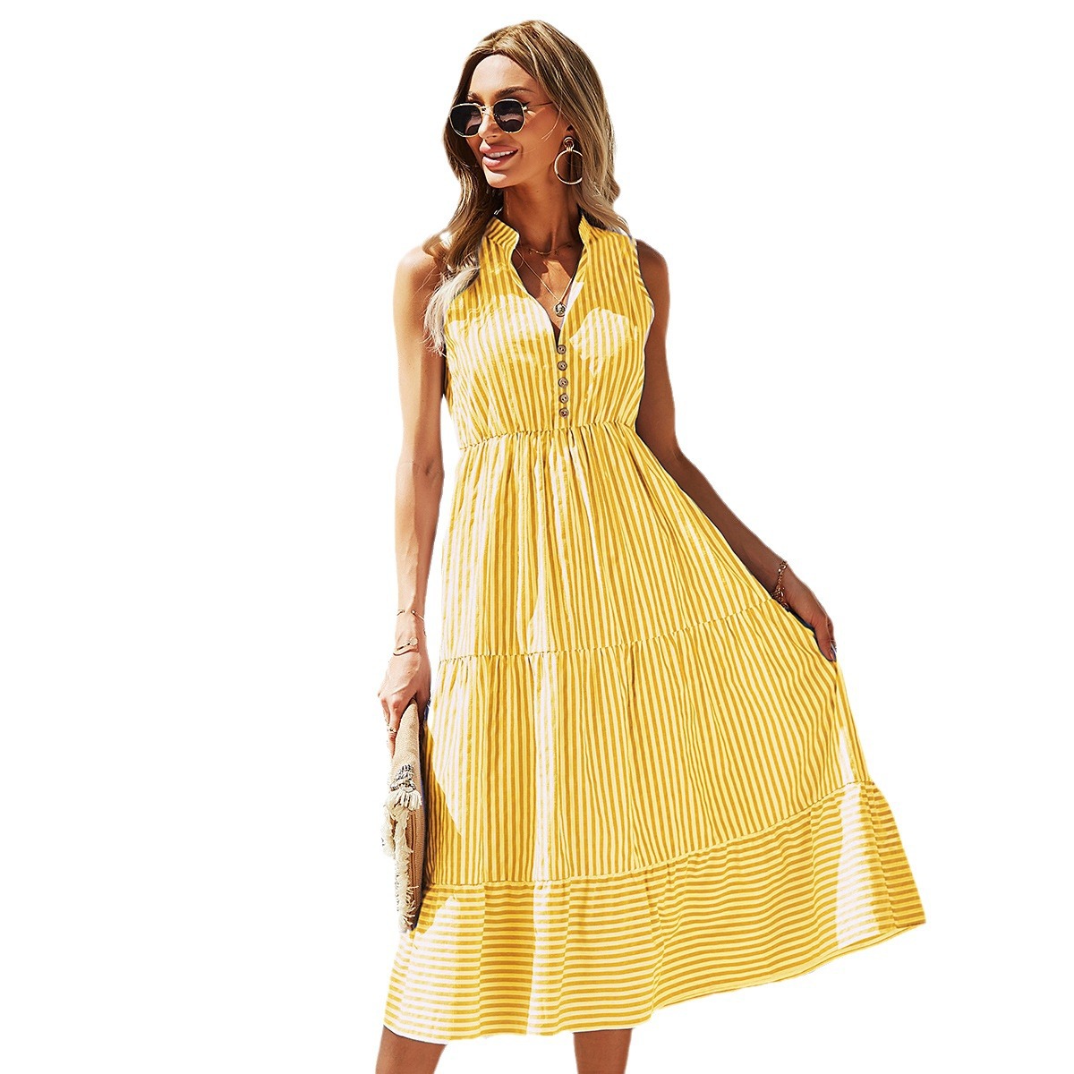 Summer striped wide waist dress