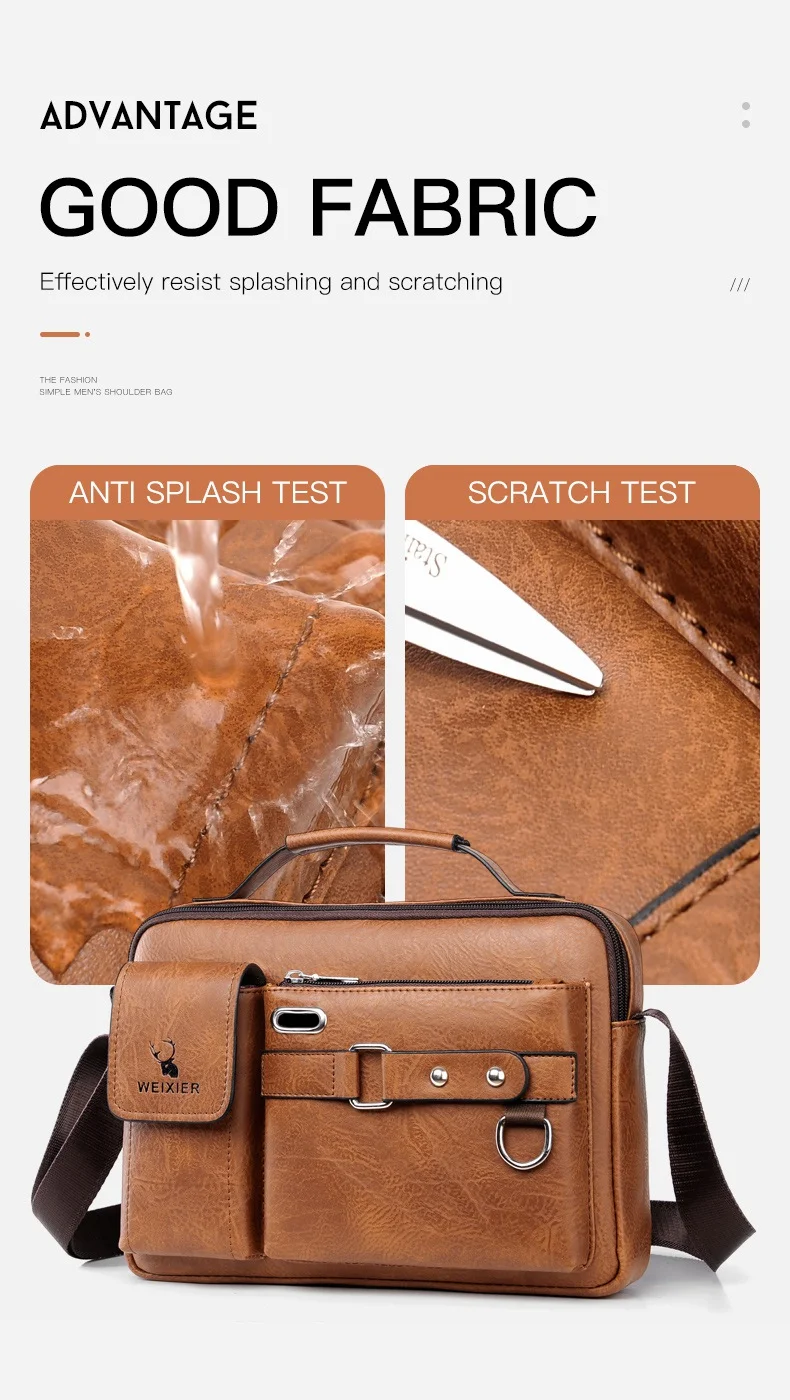 WEIXIER  D234 PU Leather Men's Messenger Bag Shoulder Bag Satchel Briefcase with Earphone Hole - Light Brown 5