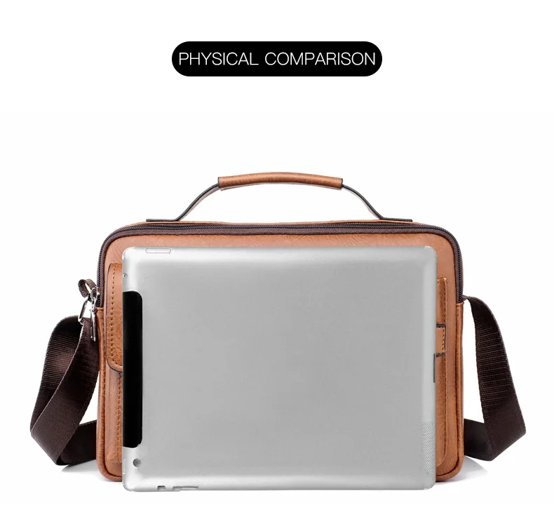 WEIXIER  D234 PU Leather Men's Messenger Bag Shoulder Bag Satchel Briefcase with Earphone Hole - Light Brown 11