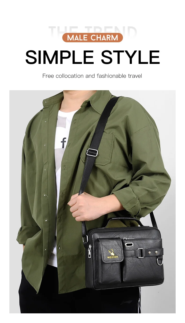 WEIXIER  D234 PU Leather Men's Messenger Bag Shoulder Bag Satchel Briefcase with Earphone Hole - Light Brown 2