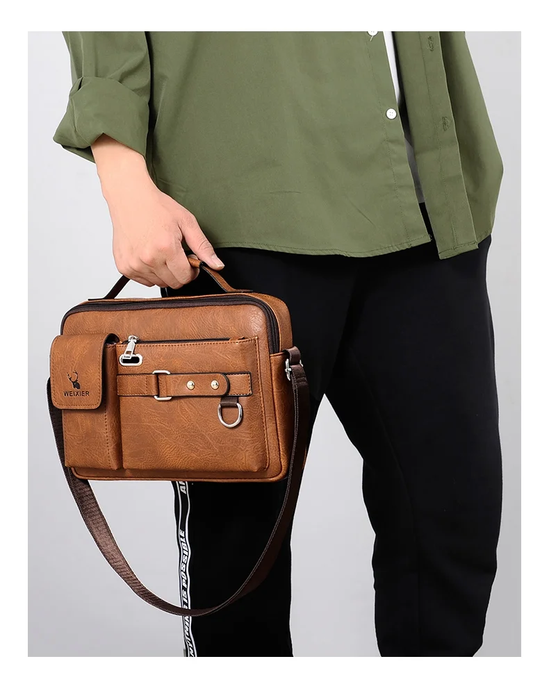 WEIXIER  D234 PU Leather Men's Messenger Bag Shoulder Bag Satchel Briefcase with Earphone Hole - Light Brown 16