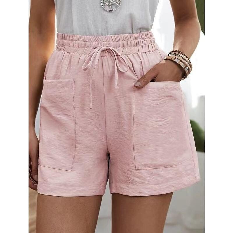 Sale 48% Off - Womens New Solid Color Two Pockets Loose Cotton And Linen Casual Pants Home Short Trousers
