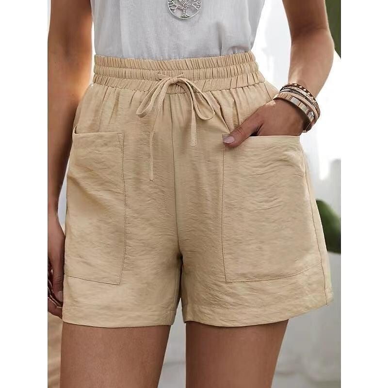 Sale 48% Off - Womens New Solid Color Two Pockets Loose Cotton And Linen Casual Pants Home Short Trousers