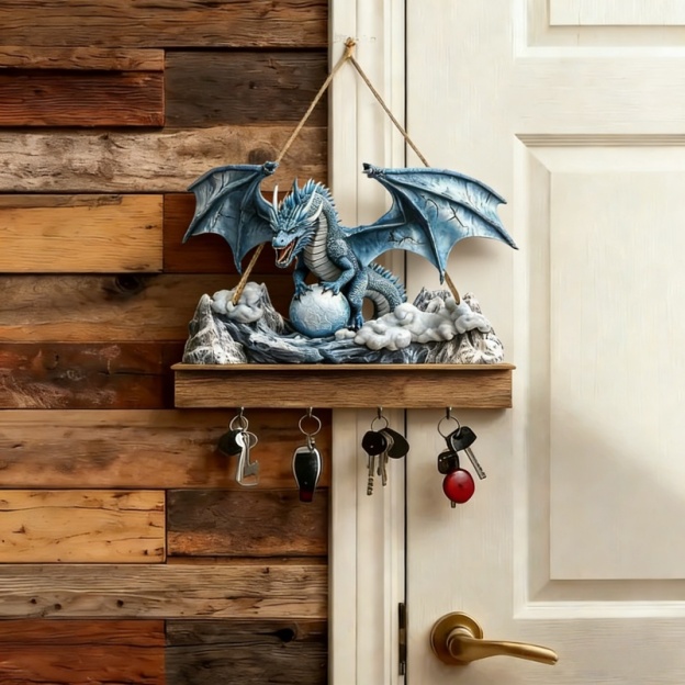 🐮 Rustic Highland Cow Wooden Family Key Holder Hanging Ornament with 4 Hooks