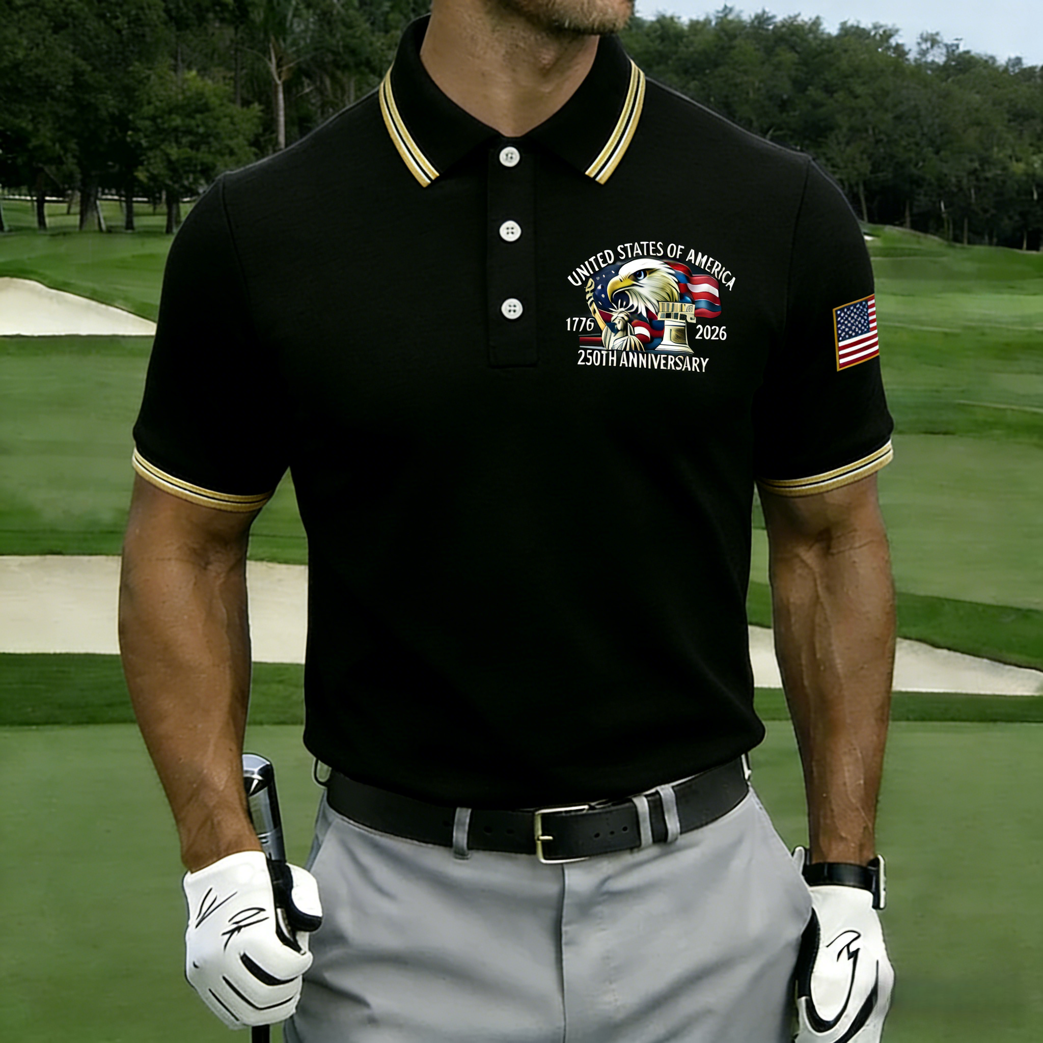 Men's Retro 250th Anniversary of the United States Independence Day Cross Print Polo Shirt