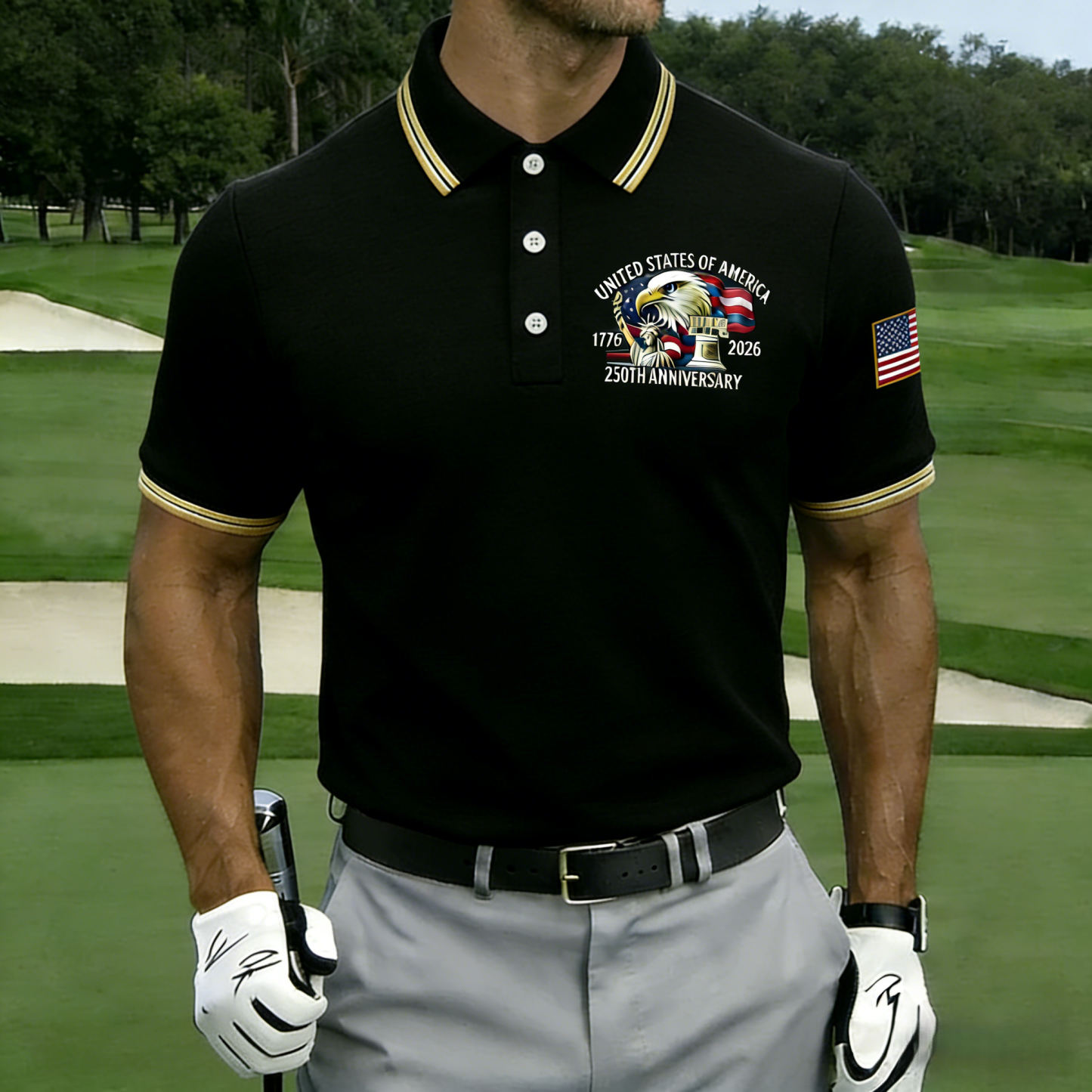 Men's Retro 250th Anniversary of the United States Independence Day Cross Print Polo Shirt