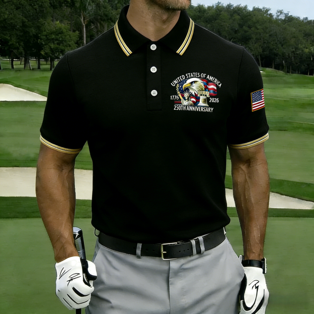 Men's Retro 250th Anniversary of the United States Independence Day Cross Print Polo Shirt