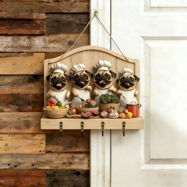 🐮 Rustic Highland Cow Wooden Family Key Holder Hanging Ornament with 4 Hooks