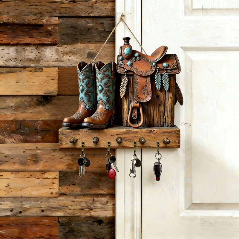 🐮 Rustic Highland Cow Wooden Family Key Holder Hanging Ornament with 4 Hooks