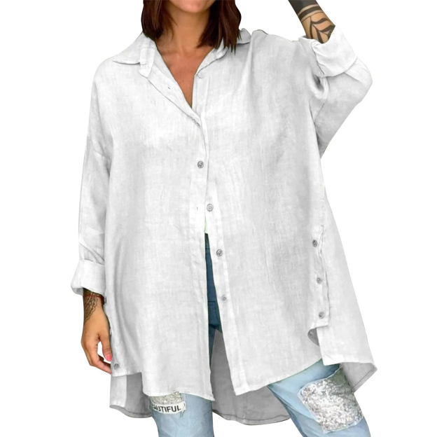 Summer solid color women's loose-fitting nine-point sleeve cotton and linen shirt