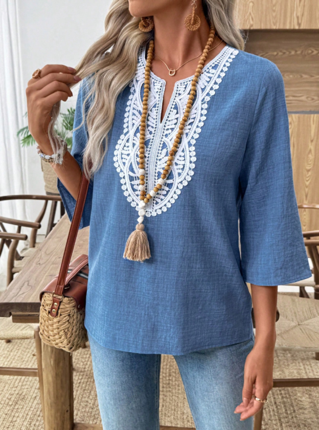 Elegant and fashionable solid color lace loose shirt
