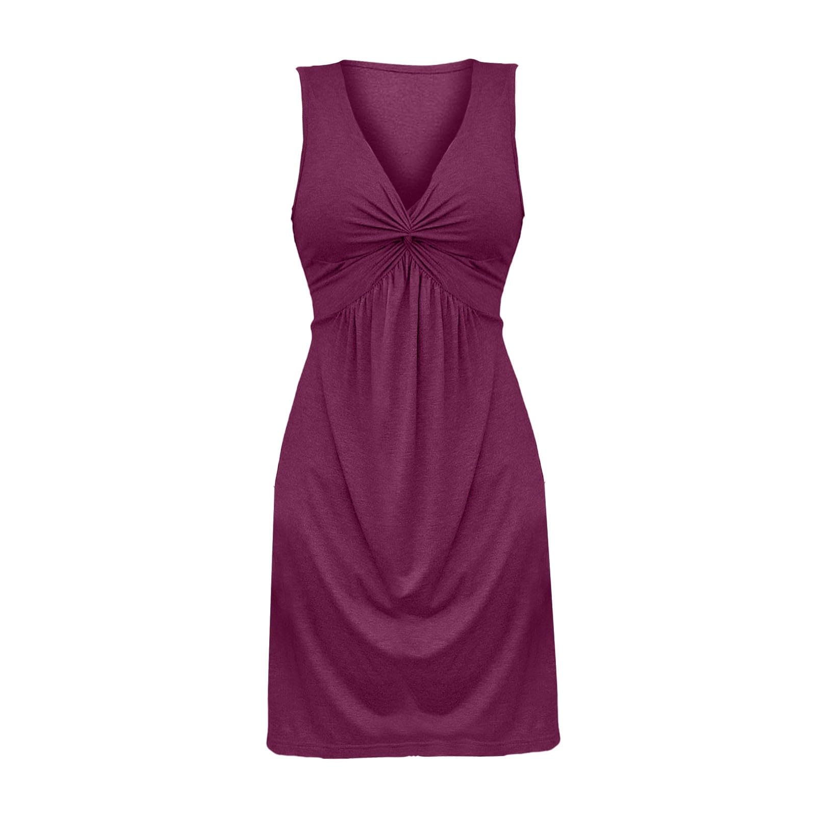Sleeveless V-Neck Dress with Chest Twist, Ruffles and Waist Cinching