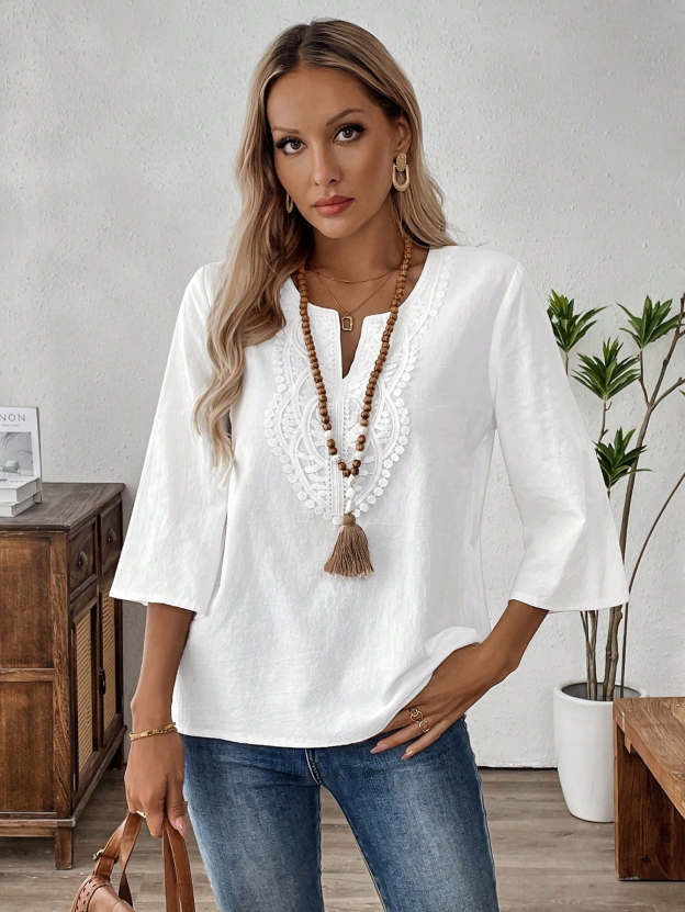 Elegant and fashionable solid color lace loose shirt