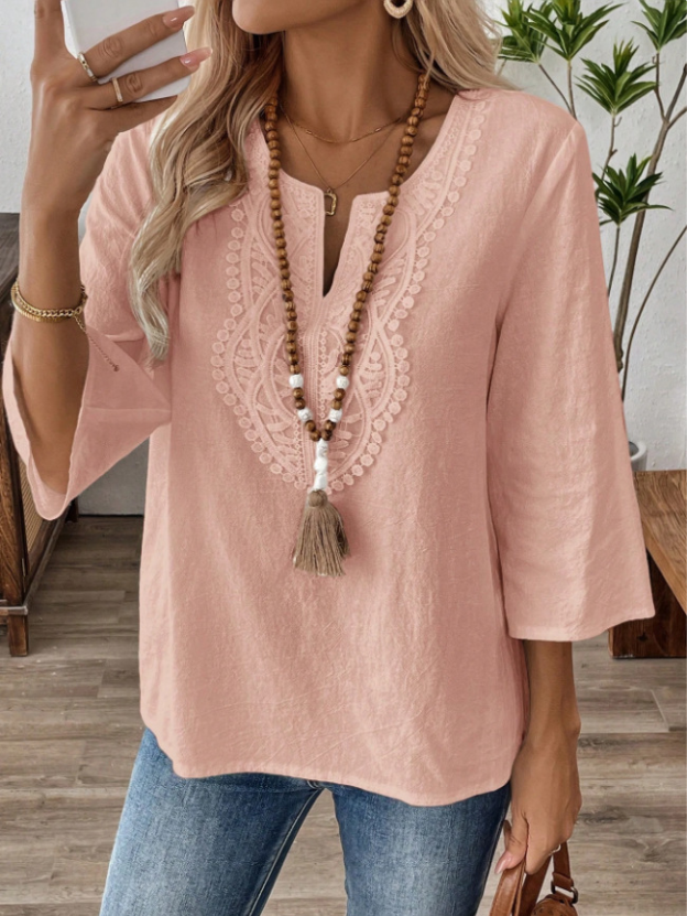 Elegant and fashionable solid color lace loose shirt