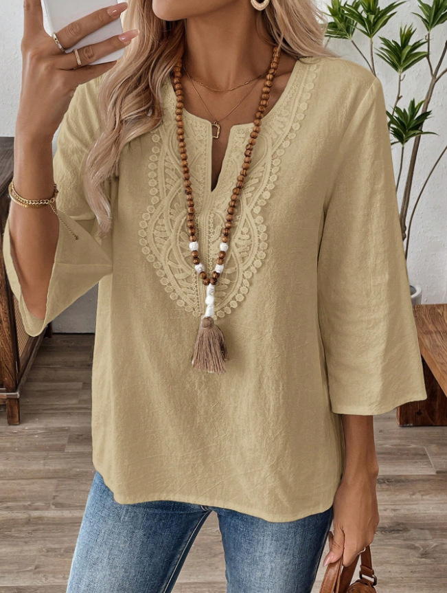 Elegant and fashionable solid color lace loose shirt