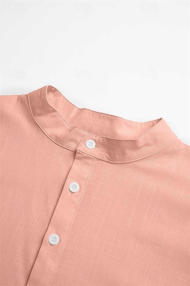 Solid Color Stand Collar Short-Sleeve Pullover Shaping Minimalist Shirt