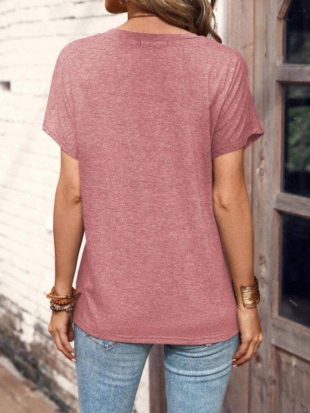 Solid Color Buttoned Fashionable Short-sleeved T-shirt