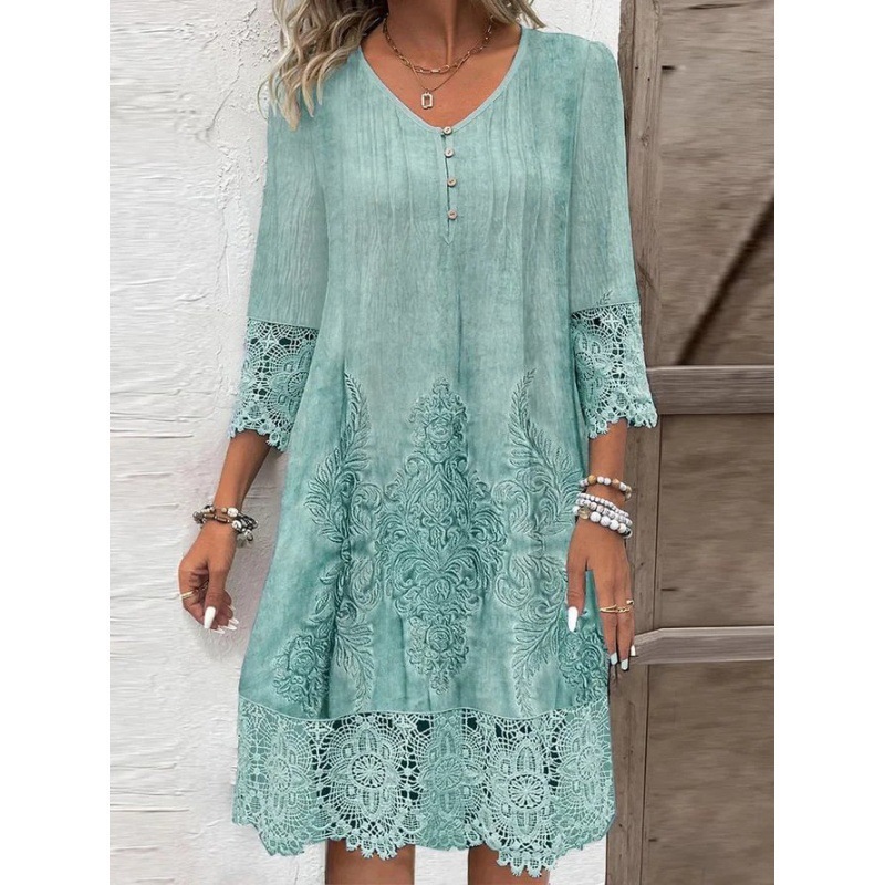 Solid Color Lace Trim Dress