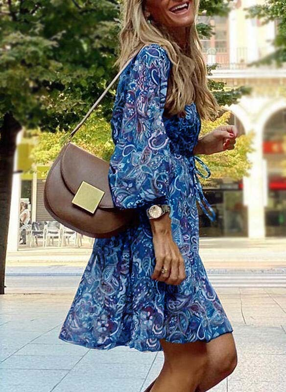 Mid-waist pullover short-sleeved printed loose dress