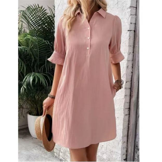 Casual Loose-Fit Solid Color Dress