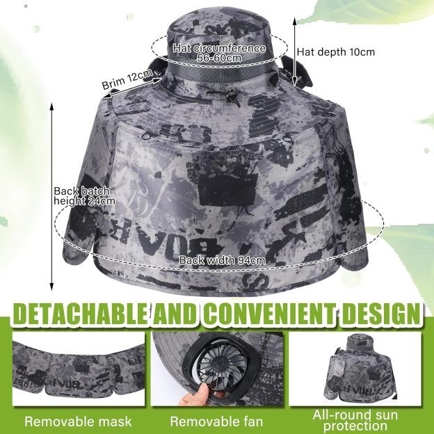 Wide Brim Sun Hat with 2 Fan