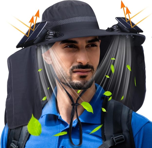Wide Brim Sun Hat with 2 Fan