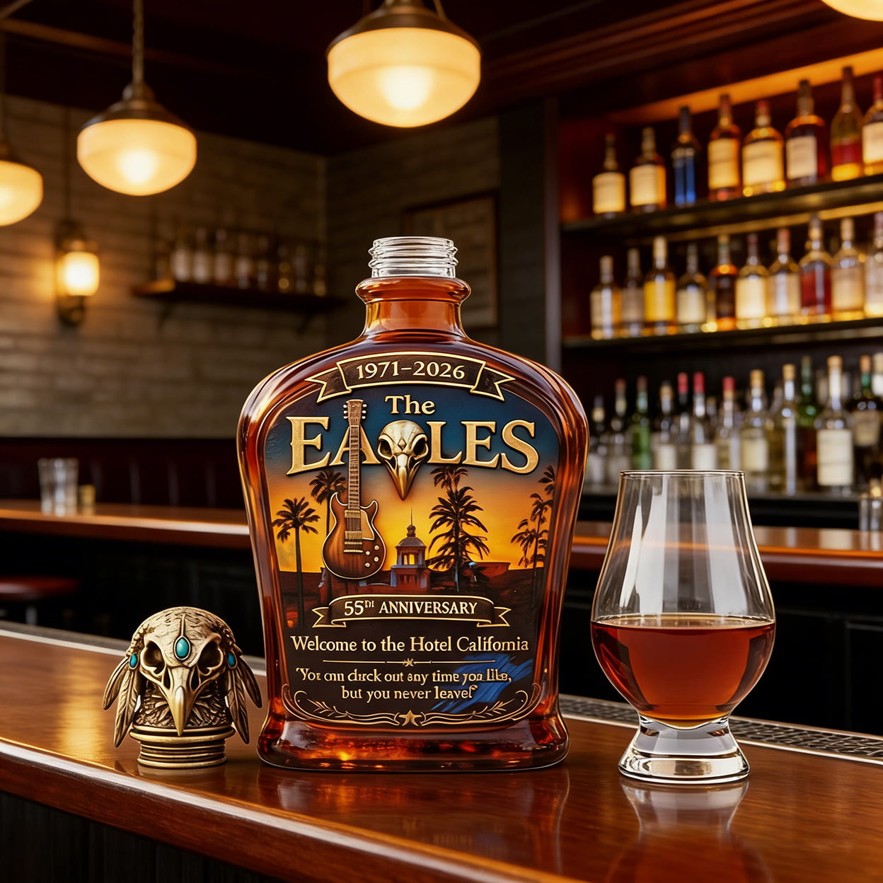 The Eagles Hotel California Album 55th Anniversary Whiskey Bottle