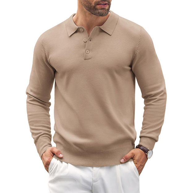 Mens Knit Casual Long Sleeve Classic Polo Shirts