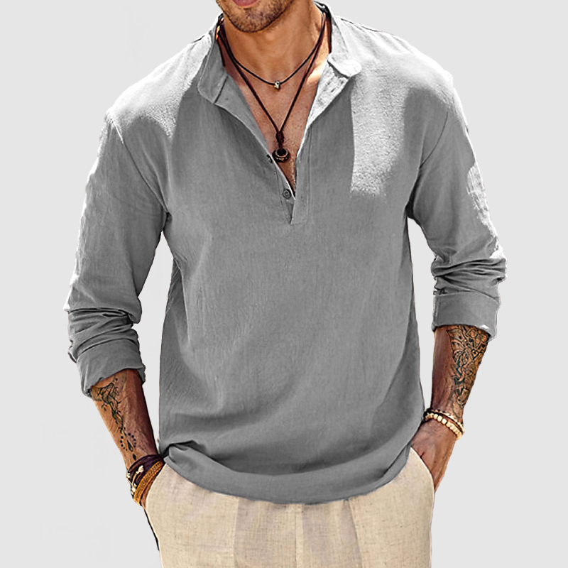 Men's Beach Daily Cotton Linen Henley Shirt