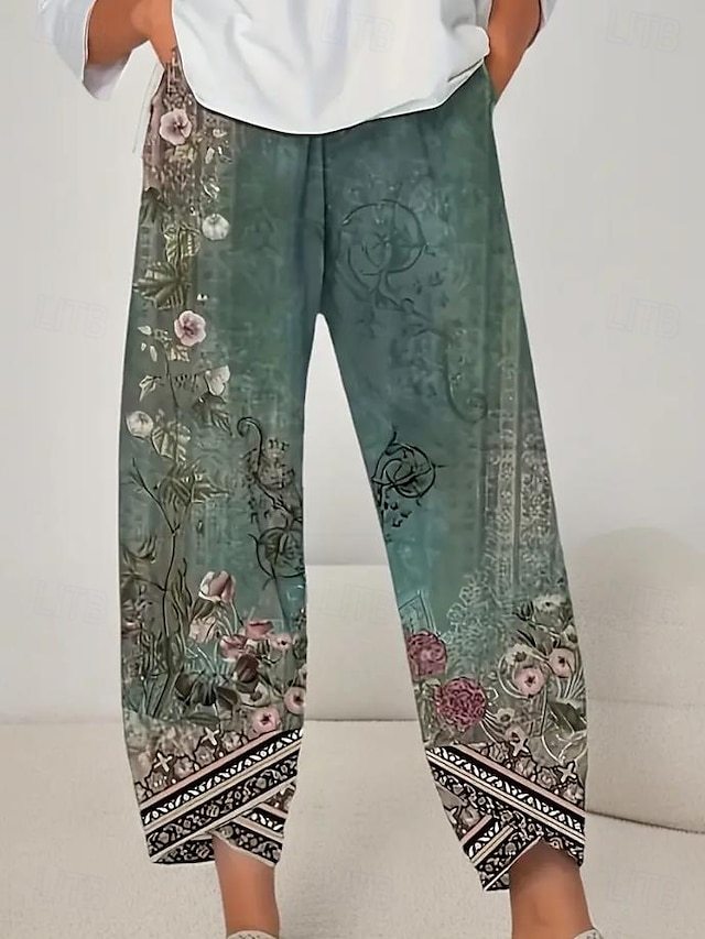 Women's Wide Leg Chinos Baggy Pants Vacation Vintage Ethnic Style Ankl